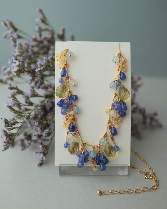 [One-of-a-kind] [Aqua Bloom] Tanzanite and Lemon Quartz Necklace