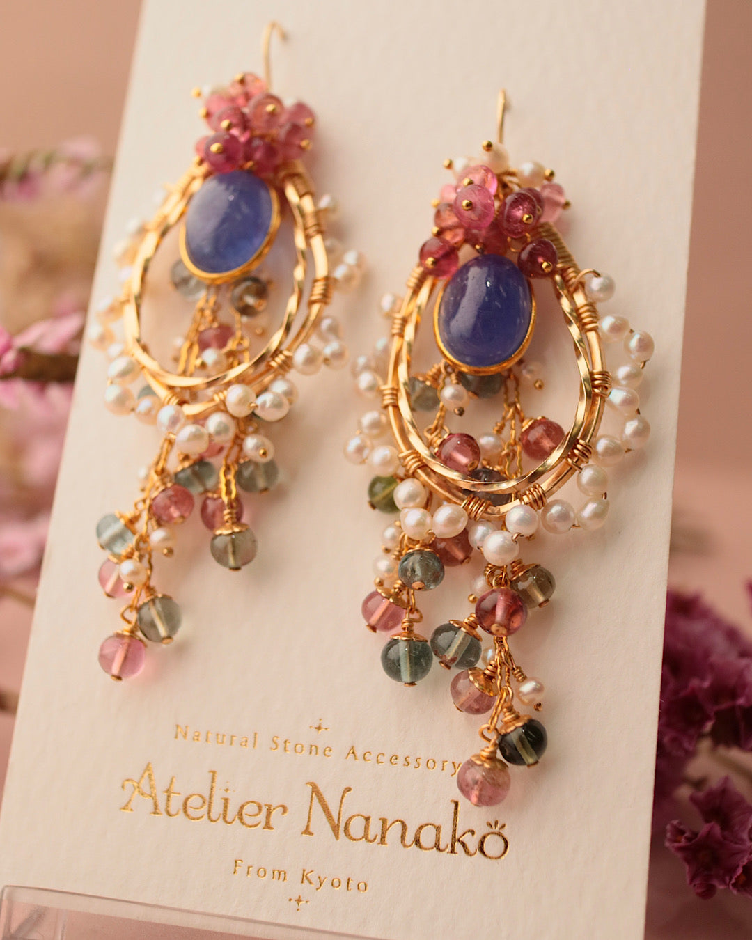 [One-of-a-kind] Tanzanite and tourmaline chandelier earrings