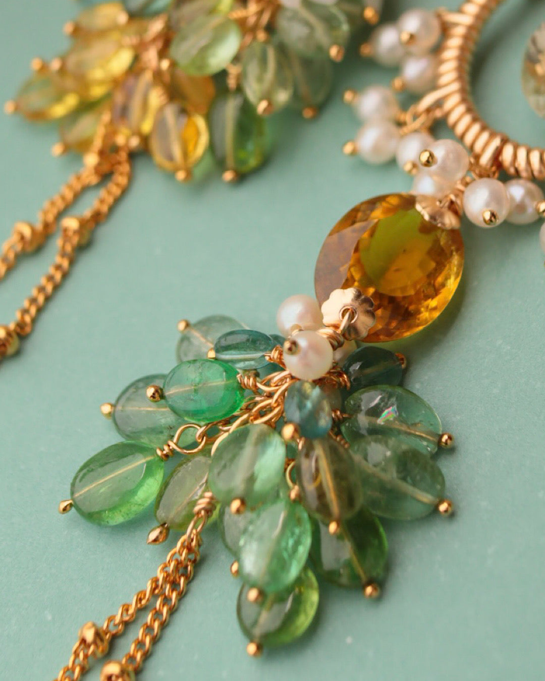 [One-of-a-kind] Asymmetrical yellow tourmaline earrings