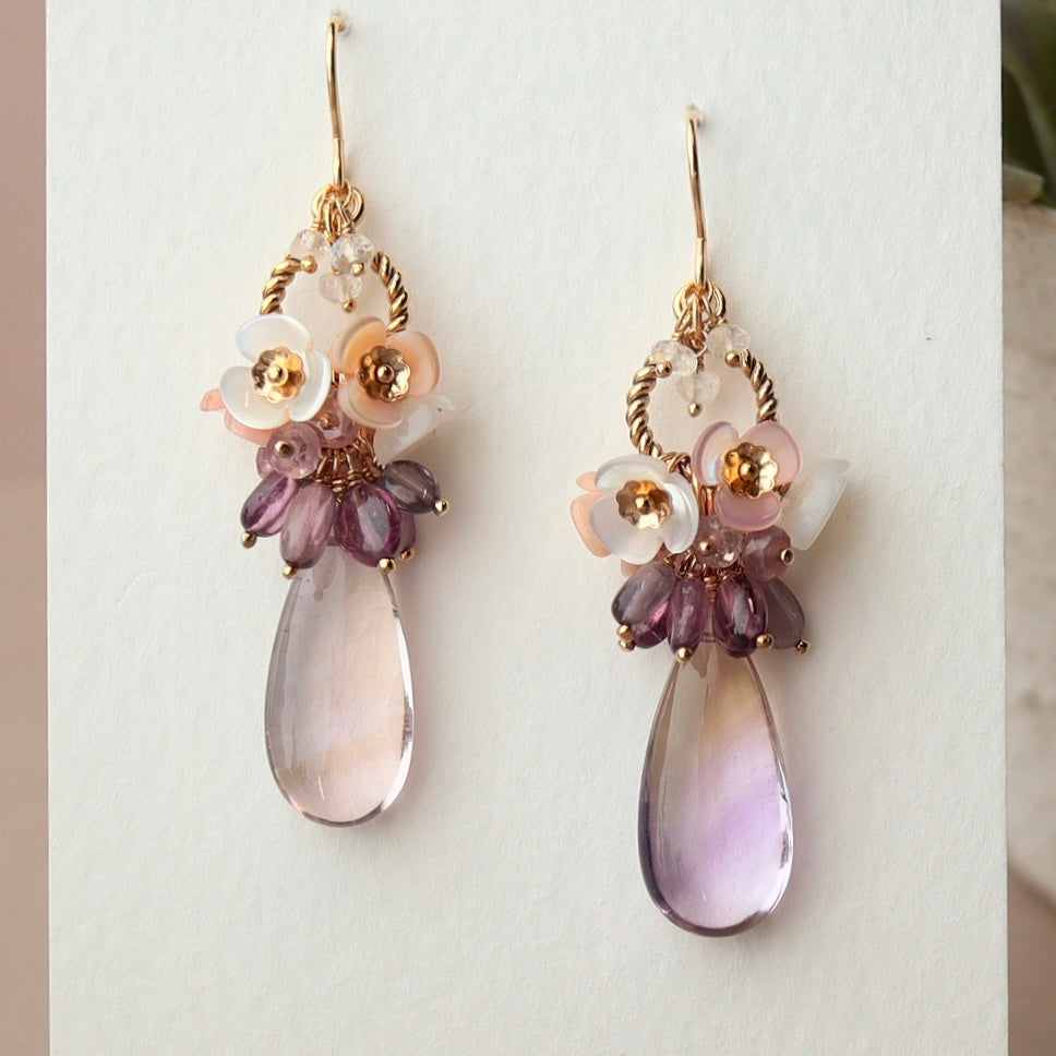 Ametrine and flower earrings