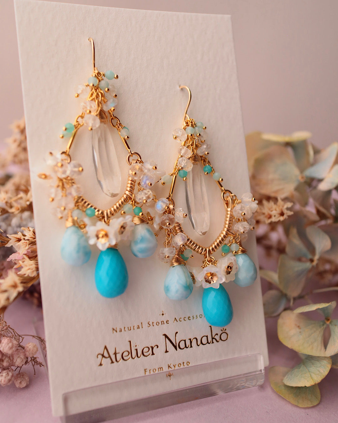 [One-of-a-kind] Turquoise and Larimar Chandelier Earrings