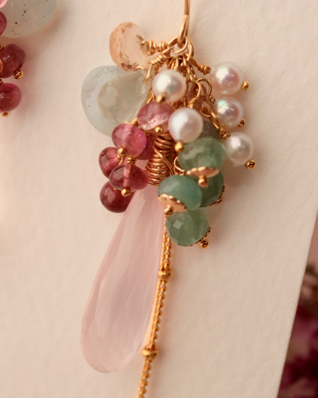 [One-of-a-kind] Pink tourmaline and rose quartz earrings