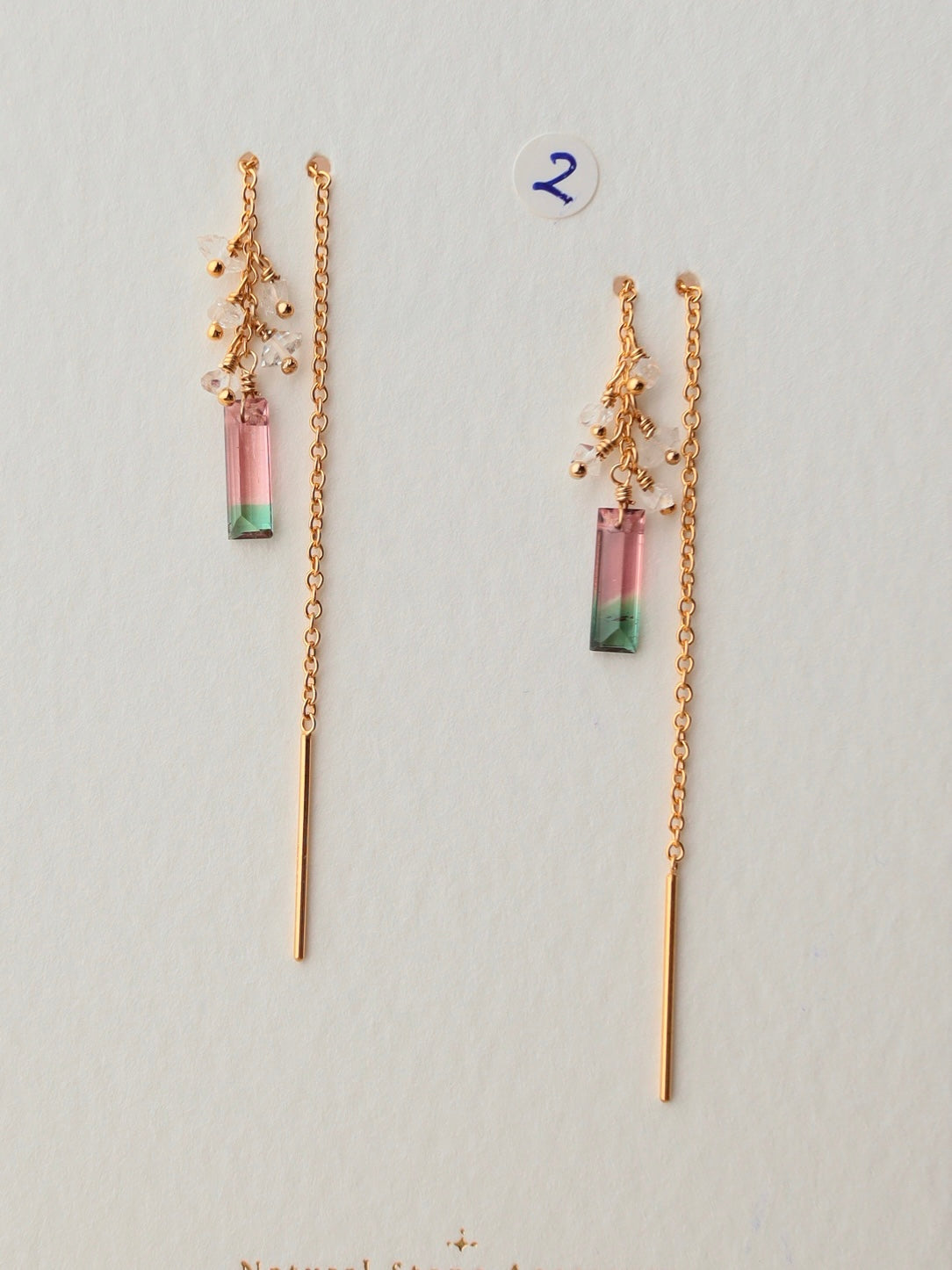 [1-piece type] (2) Watermelon tourmaline American earrings