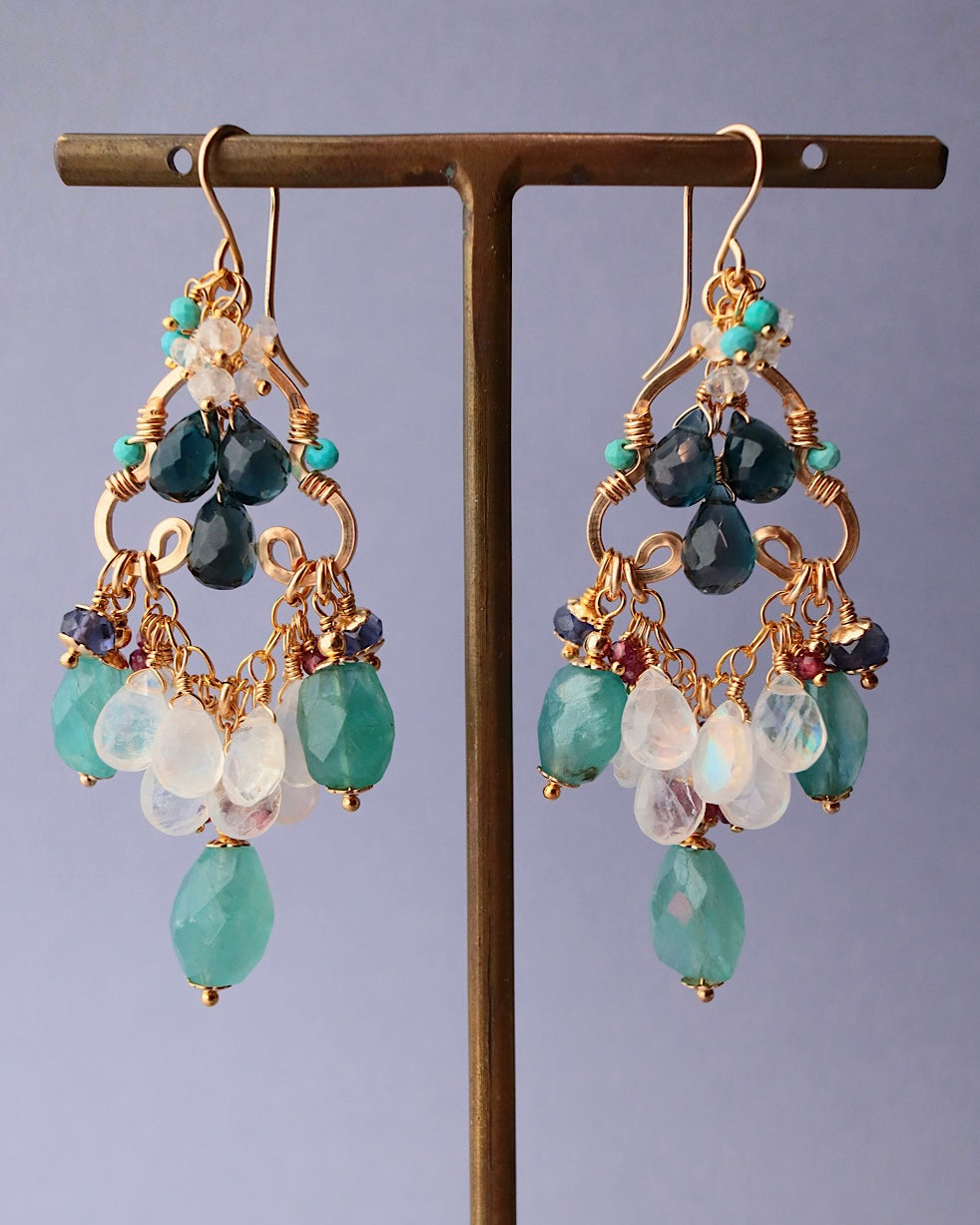 Grandidierite and London Blue Topaz Chandelier Earrings