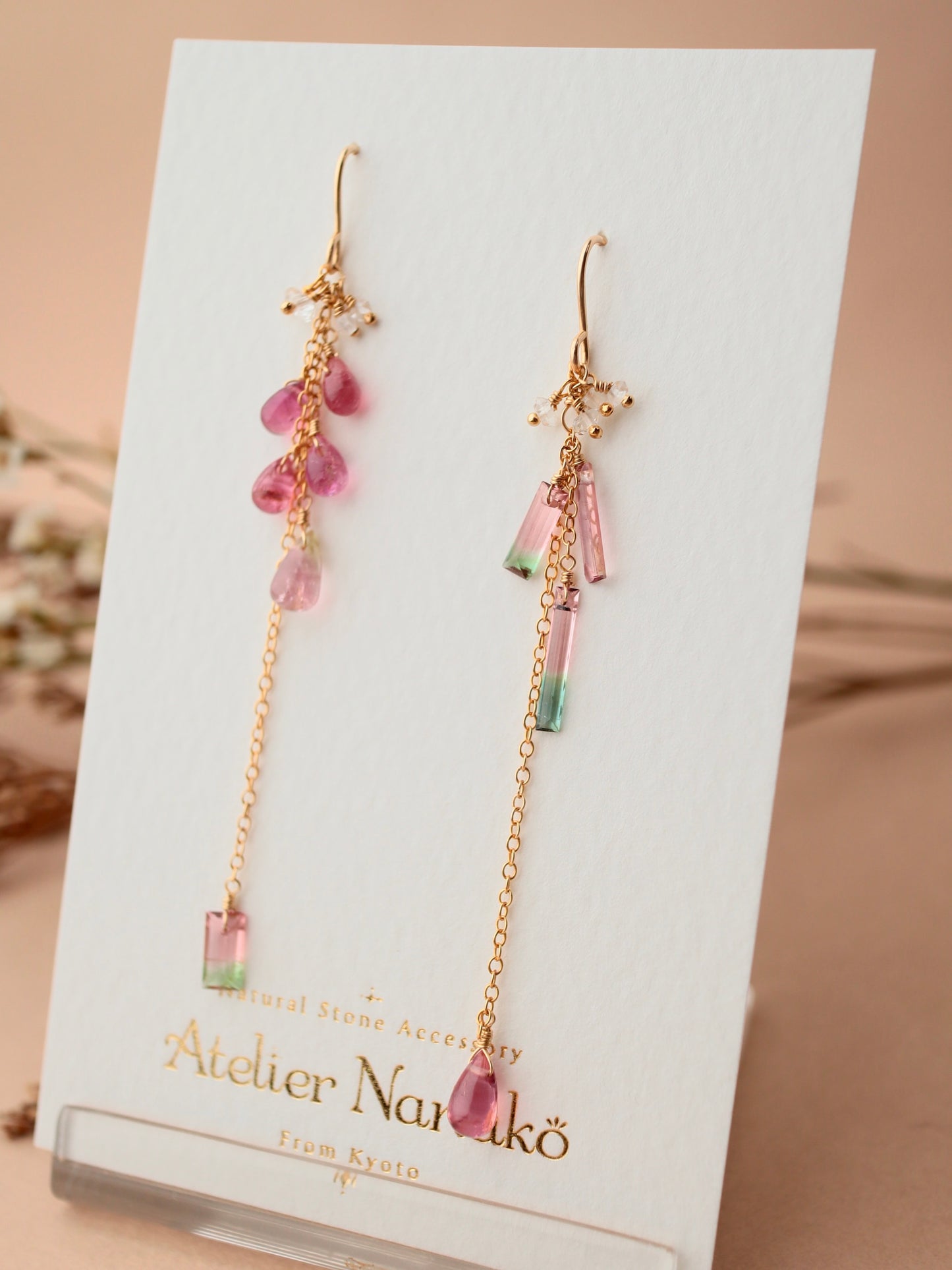 [Asymmetrical type] Watermelon tourmaline American earrings