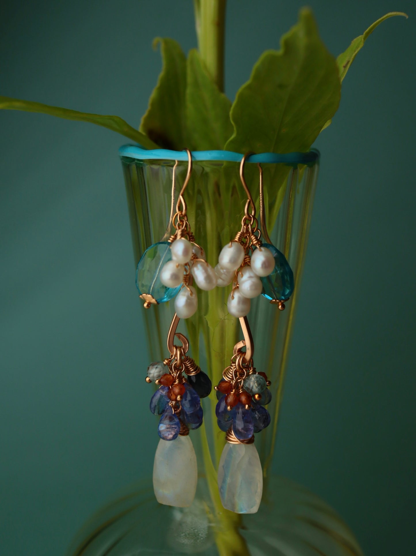 Moonstone and Swiss Blue Topaz Earrings