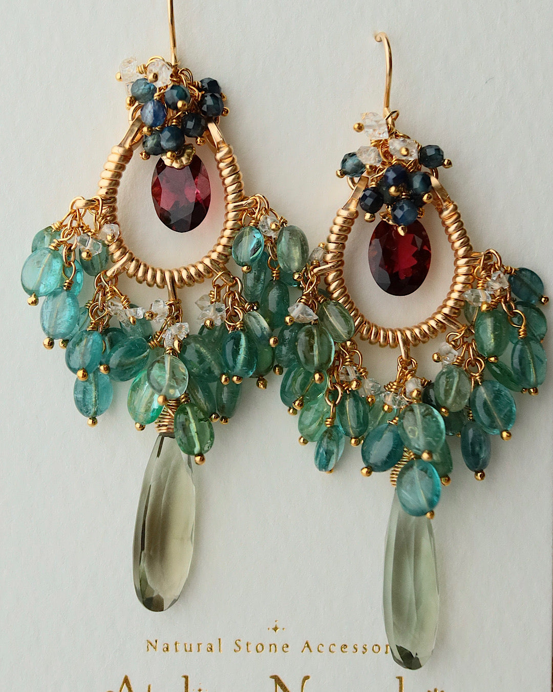 [One-of-a-kind] Purple-red and blue tourmaline chandelier earrings
