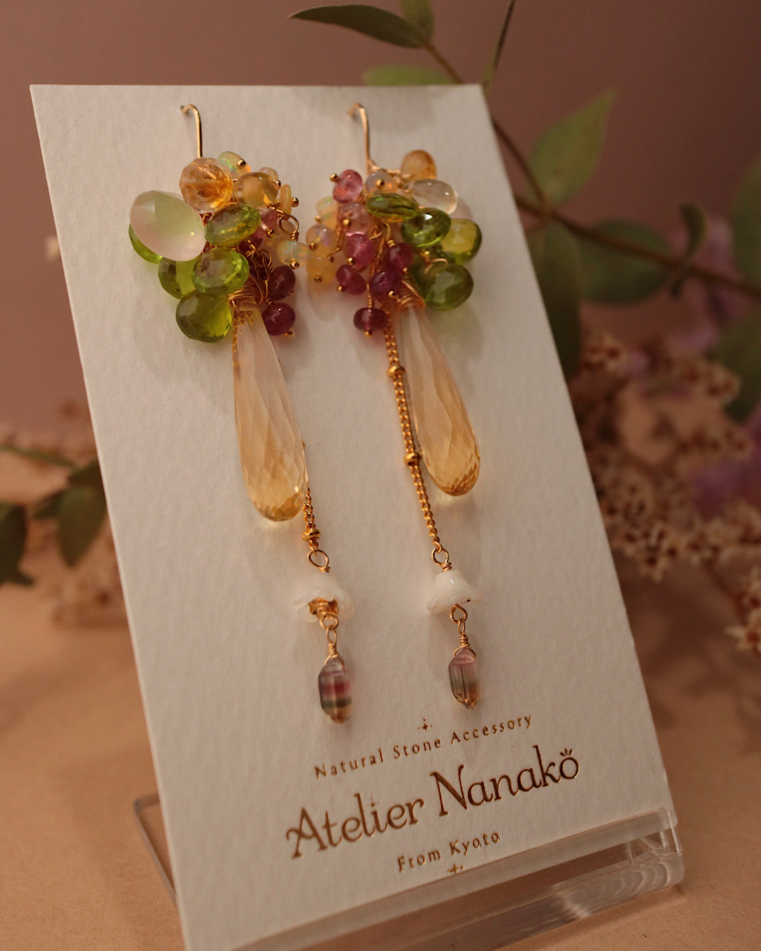 [One-of-a-kind] Bicolor Tourmaline and Citrine Earrings