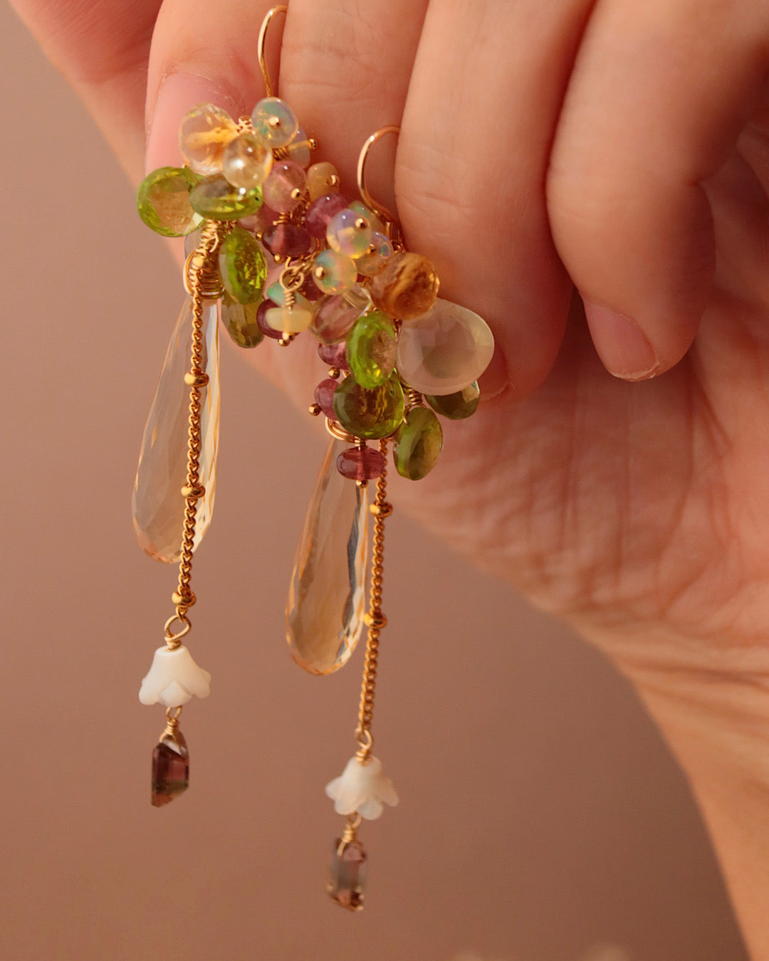 [One-of-a-kind] Bicolor Tourmaline and Citrine Earrings