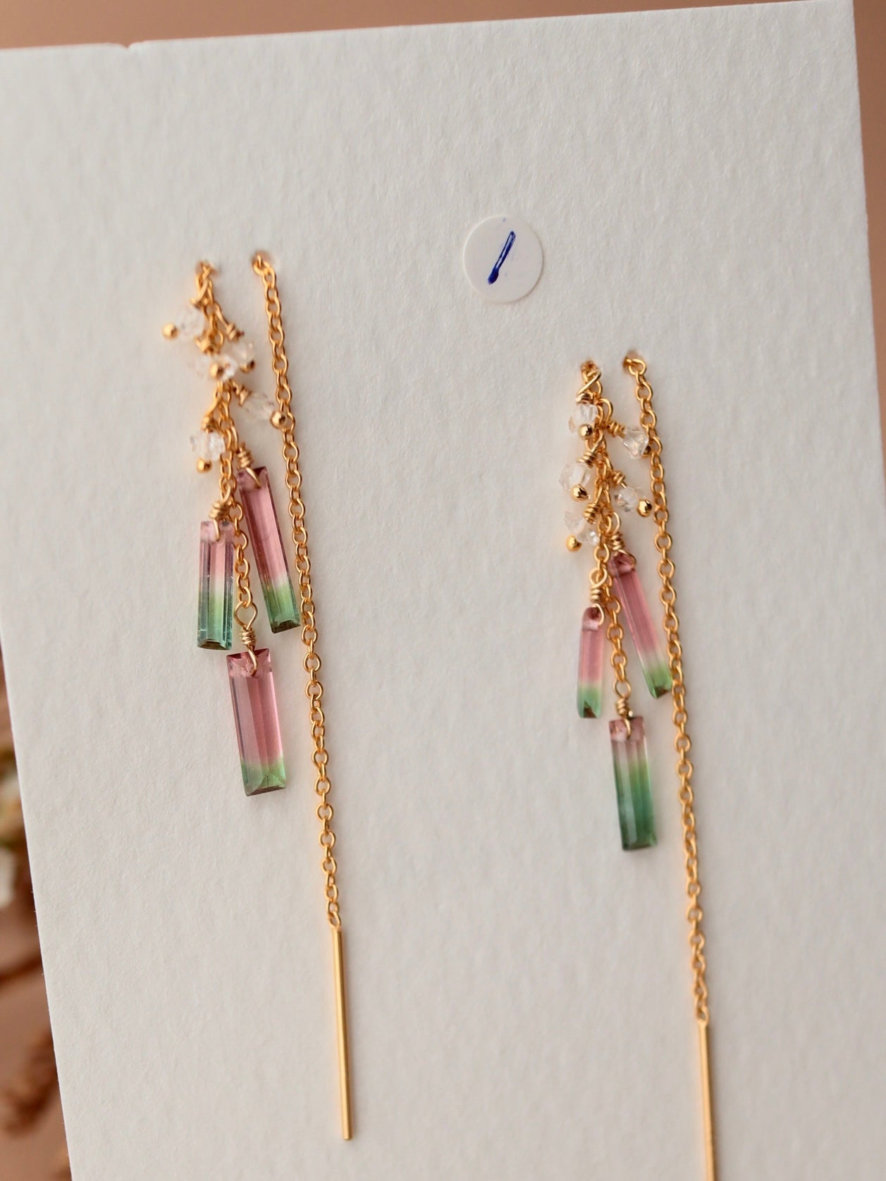 [3-piece type] (1) Watermelon tourmaline American earrings