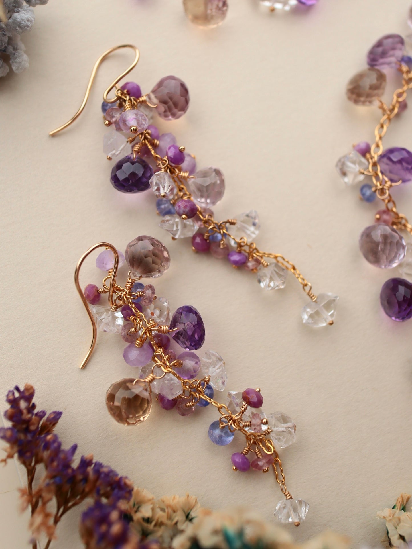 Onion cut ametrine and amethyst earrings