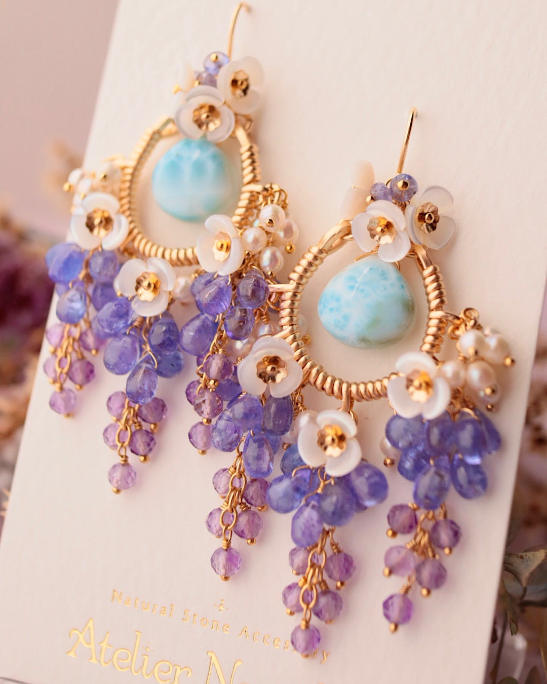 [One-of-a-kind] Larimar Wisteria Chandelier Earrings