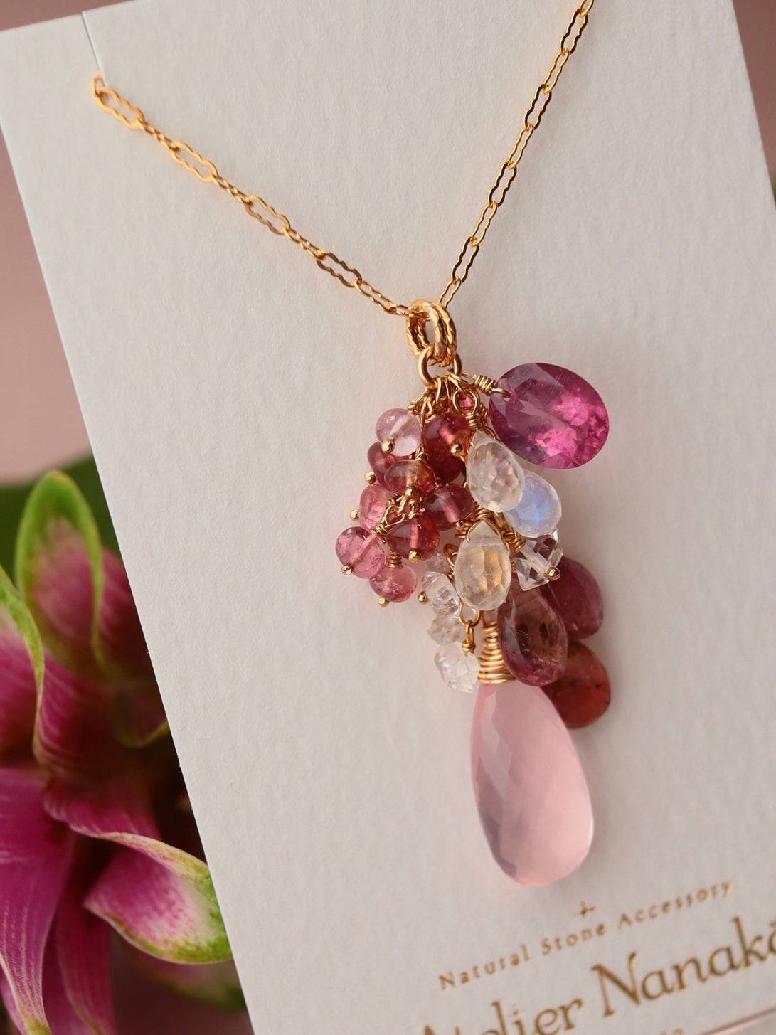 [One of a kind] Rose quartz and tourmaline necklace