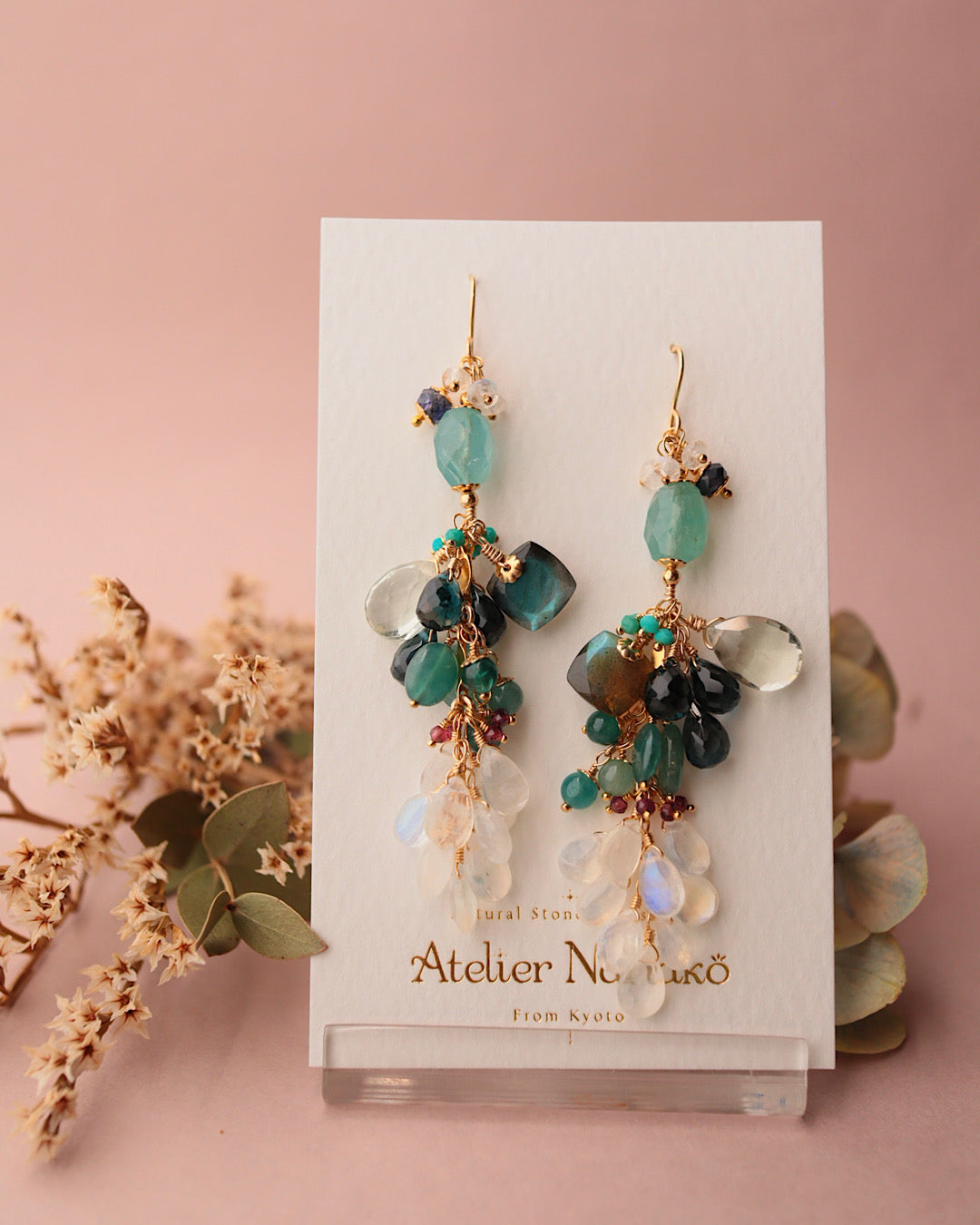 Grandidierite and London Blue Topaz Long Earrings