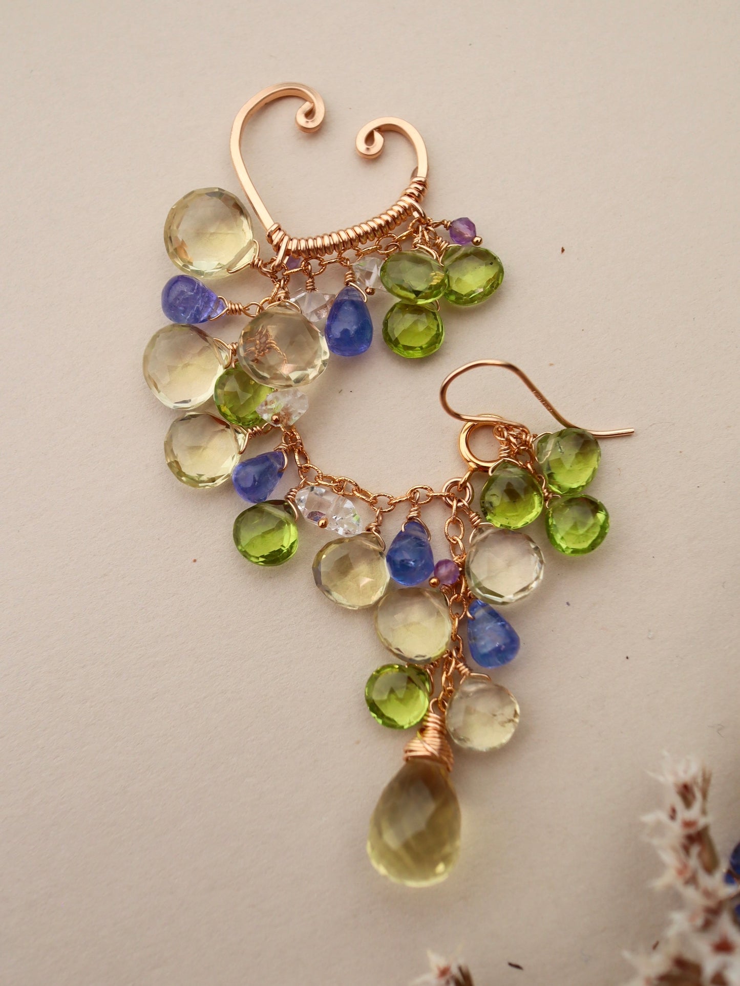 【Pre-order sale】[3WAY ear cuff] Tanzanite and lemon quartz ear cuff (pierce/earring integrated)