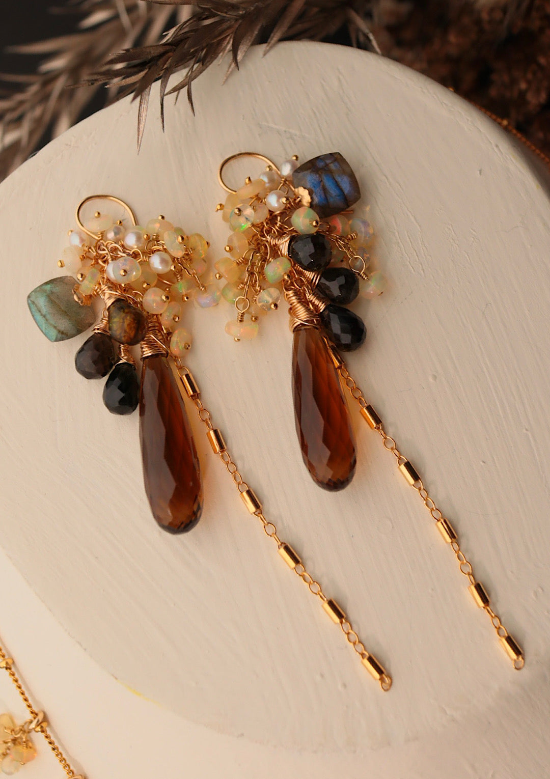 [Moon Shadow] Cognac Quartz Earrings [One-of-a-kind]