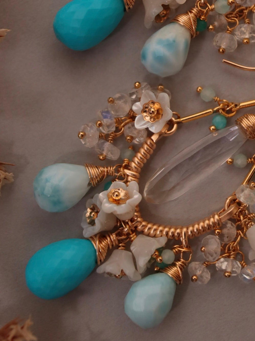 [One-of-a-kind] Turquoise and Larimar Chandelier Earrings