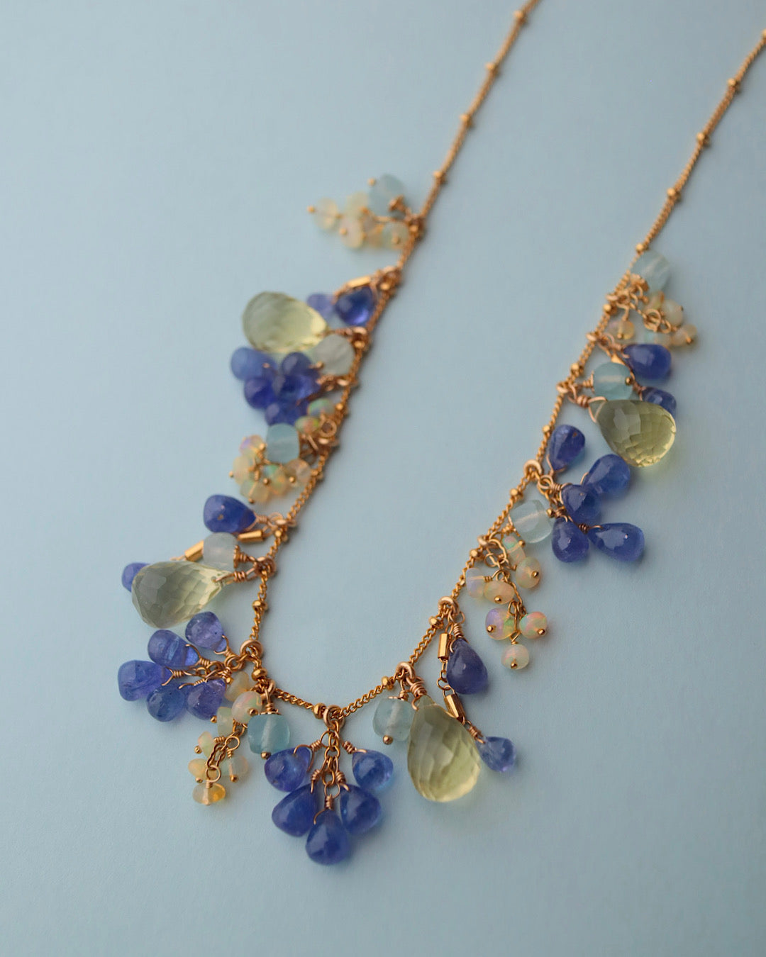 [One-of-a-kind] [Aqua Bloom] Tanzanite and Lemon Quartz Necklace