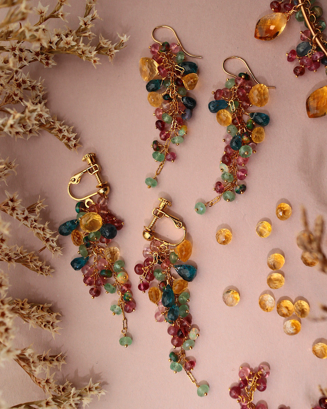 [Plants and flowers waiting for spring] Citrine long earrings