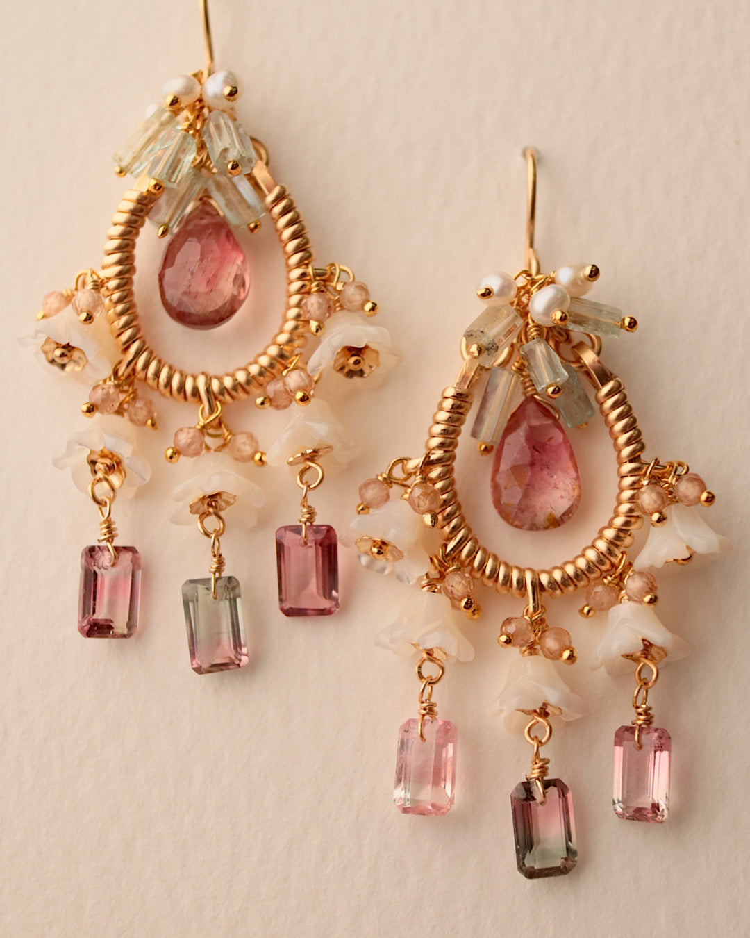 [One-of-a-kind] Bicolor Tourmaline Mini Chandelier Earrings