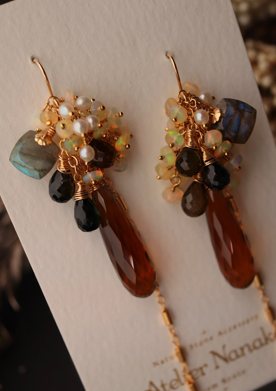 [Moon Shadow] Cognac Quartz Earrings [One-of-a-kind]