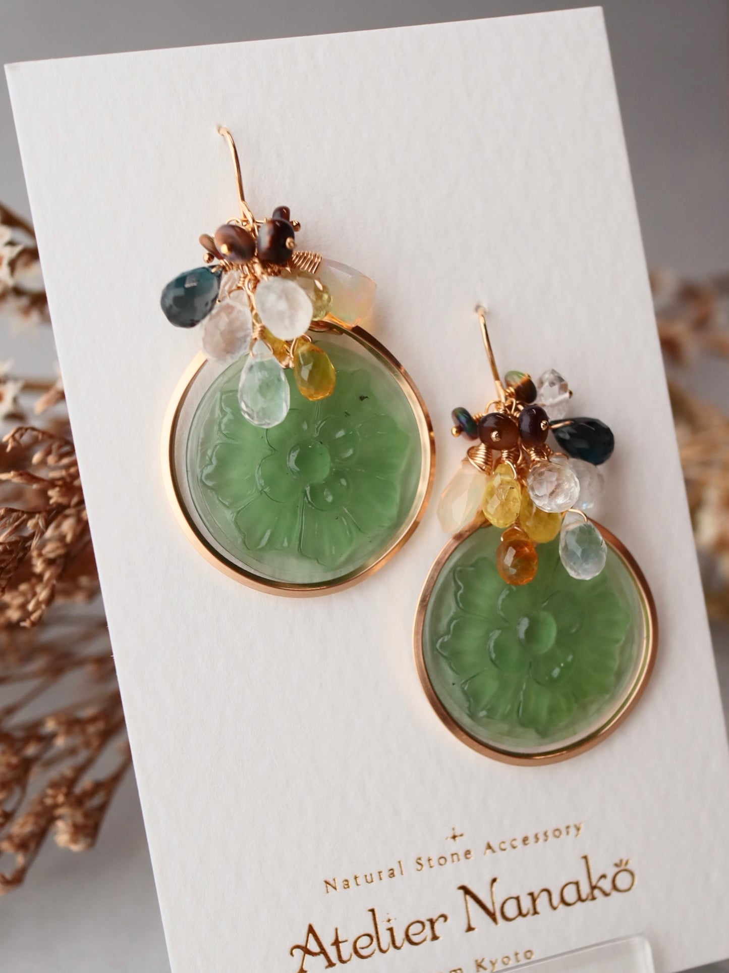 [One of a kind] Carved aventurine earrings/earrings②