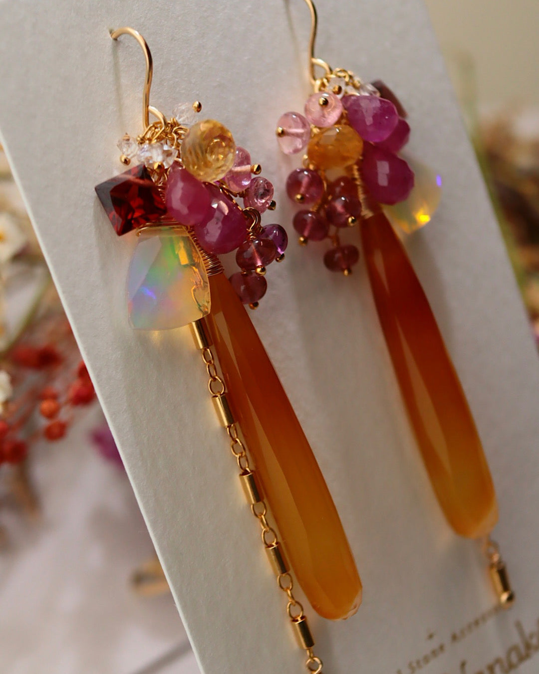 ①Sardonyx long earrings