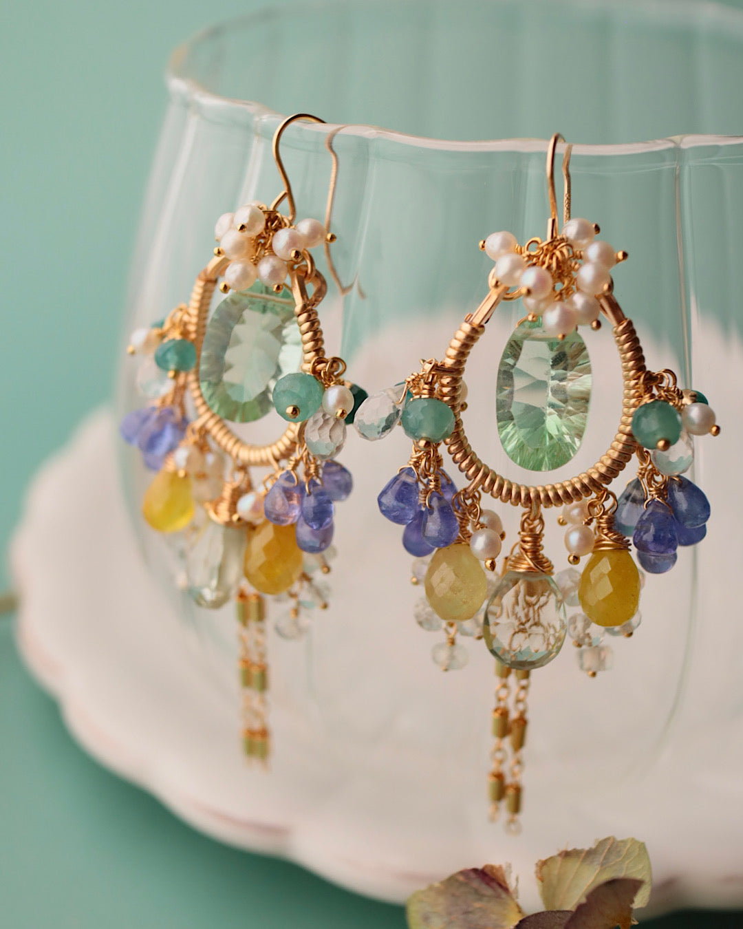 [One-of-a-kind] Fluorite Tassel Chandelier Earrings (Pierced/Clip-on)