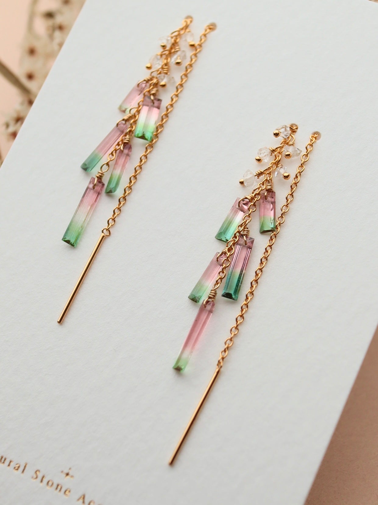 [5-piece type] Watermelon tourmaline American earrings