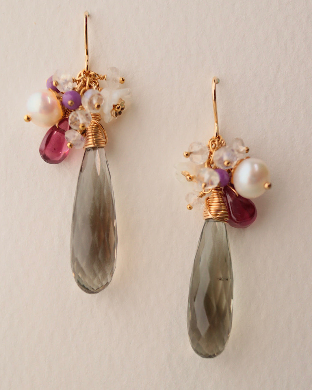 Green amethyst and garnet earrings/clip-on earrings