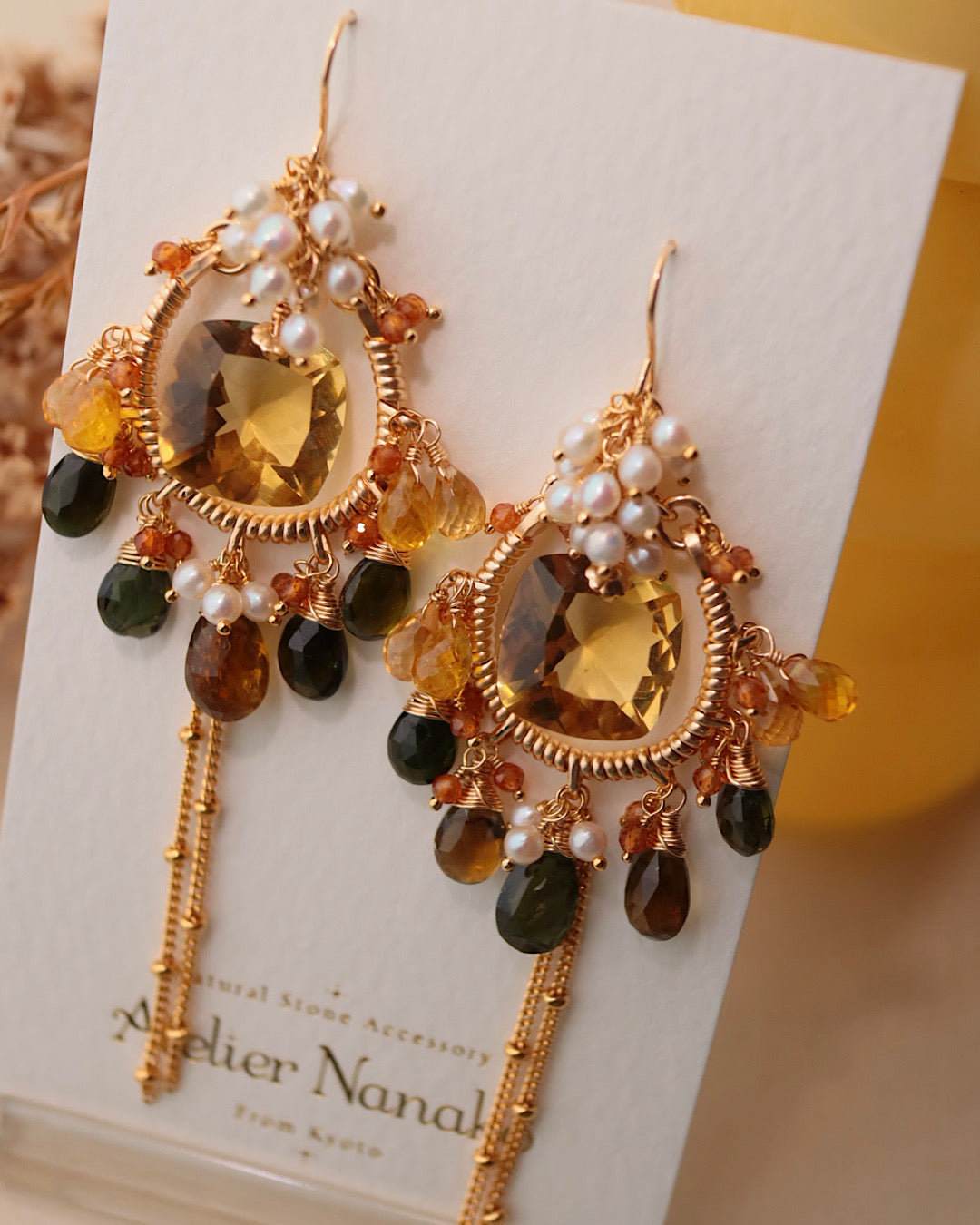 [One-of-a-kind] Lemon Quartz and Tourmaline Chandelier Earrings