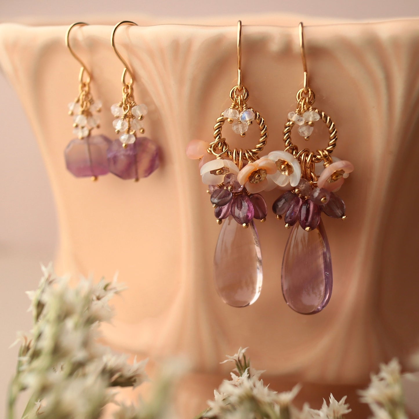 Ametrine and flower earrings