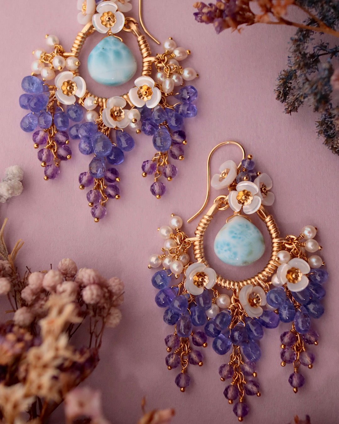 [One-of-a-kind] Larimar Wisteria Chandelier Earrings