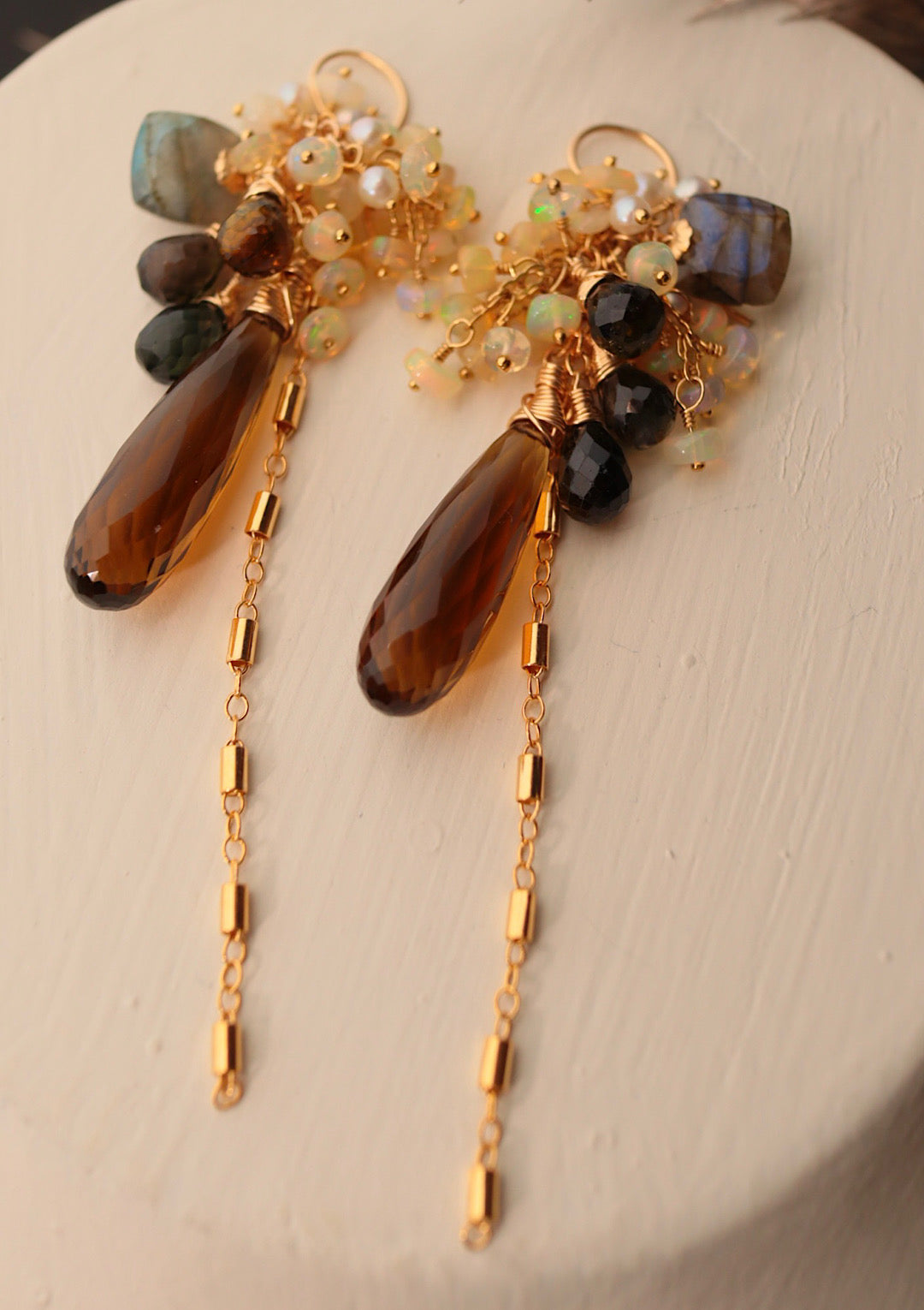 [Moon Shadow] Cognac Quartz Earrings [One-of-a-kind]