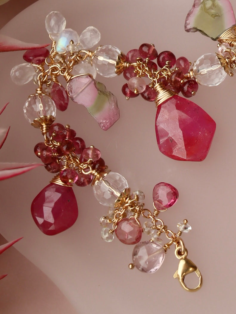 Watermelon Tourmaline and Pink Sapphire Bracelet