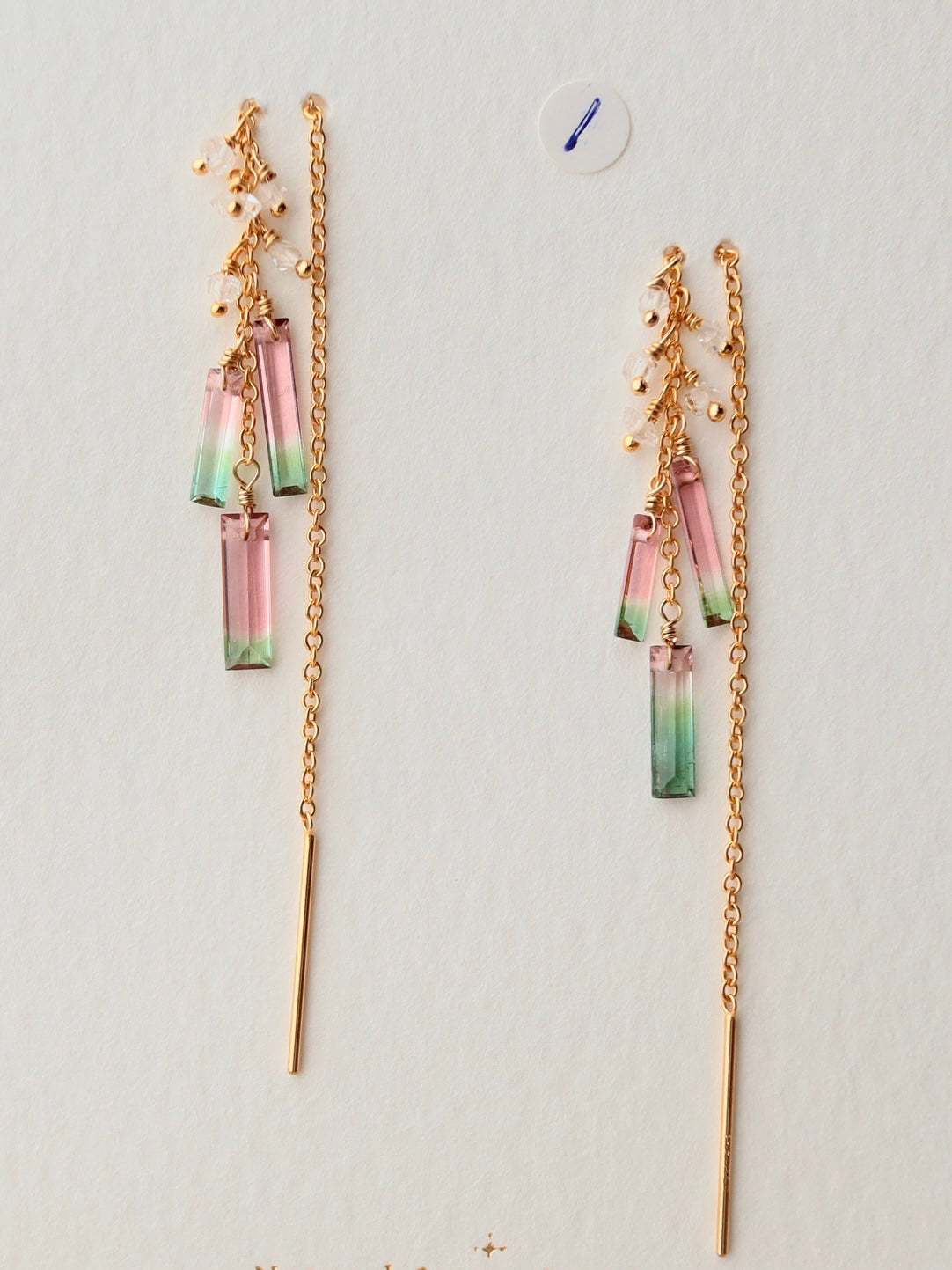 [3-piece type] (1) Watermelon tourmaline American earrings