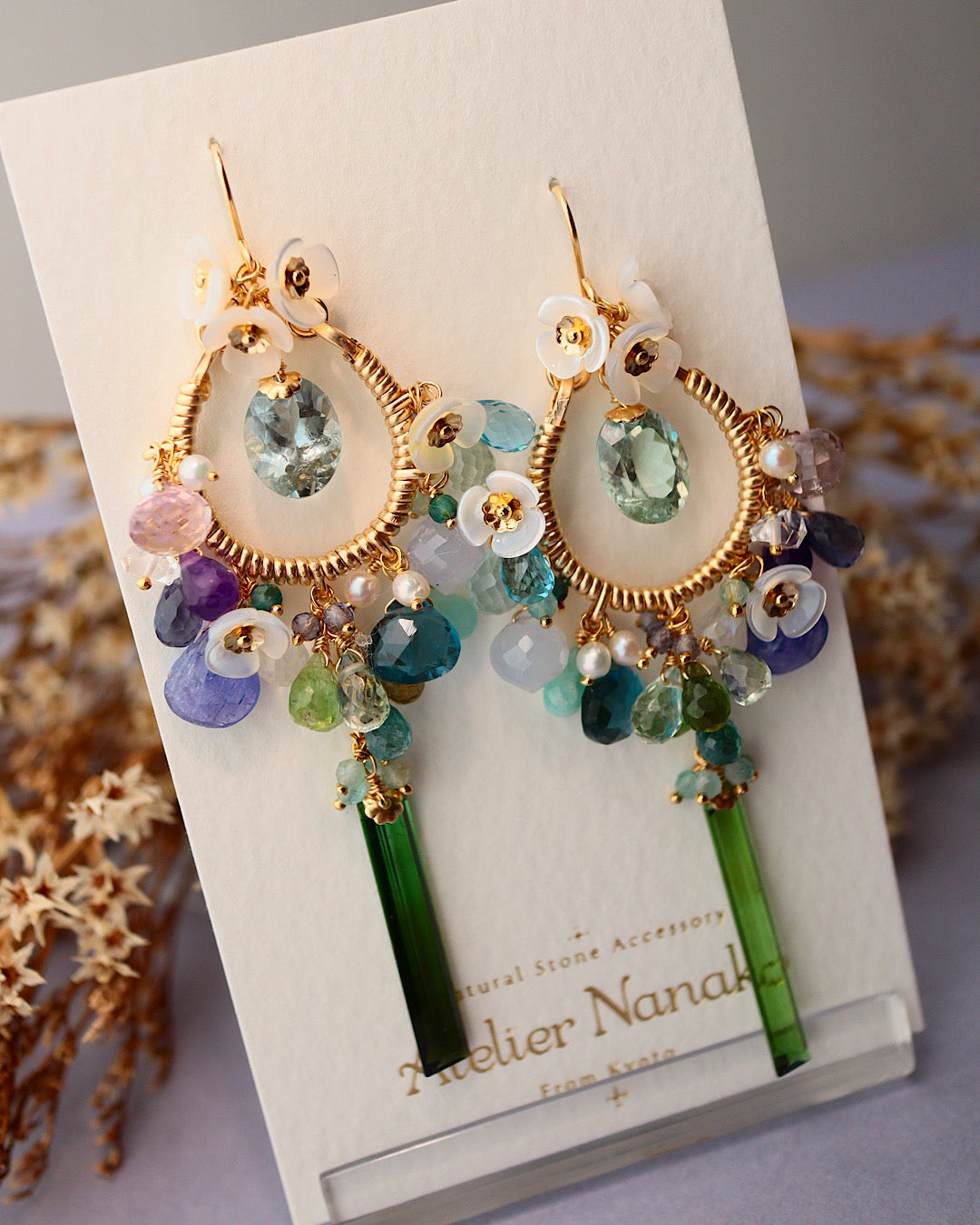[One of a kind] Blue and green chandelier earrings