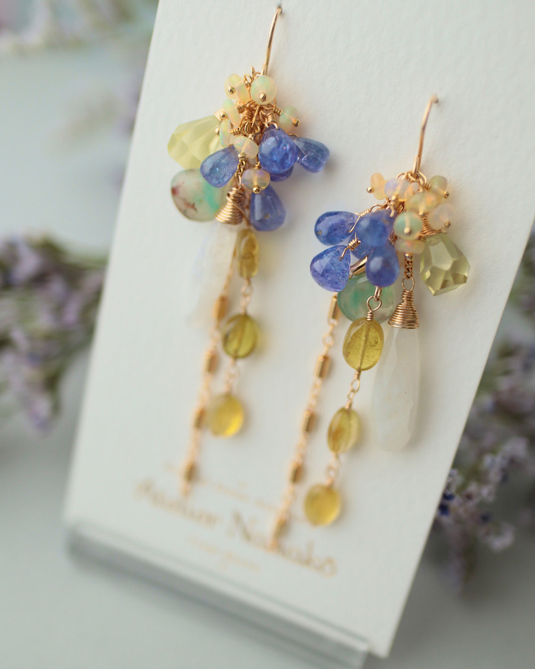 【Aqua Bloom】Tanzanite and Moonstone Earrings