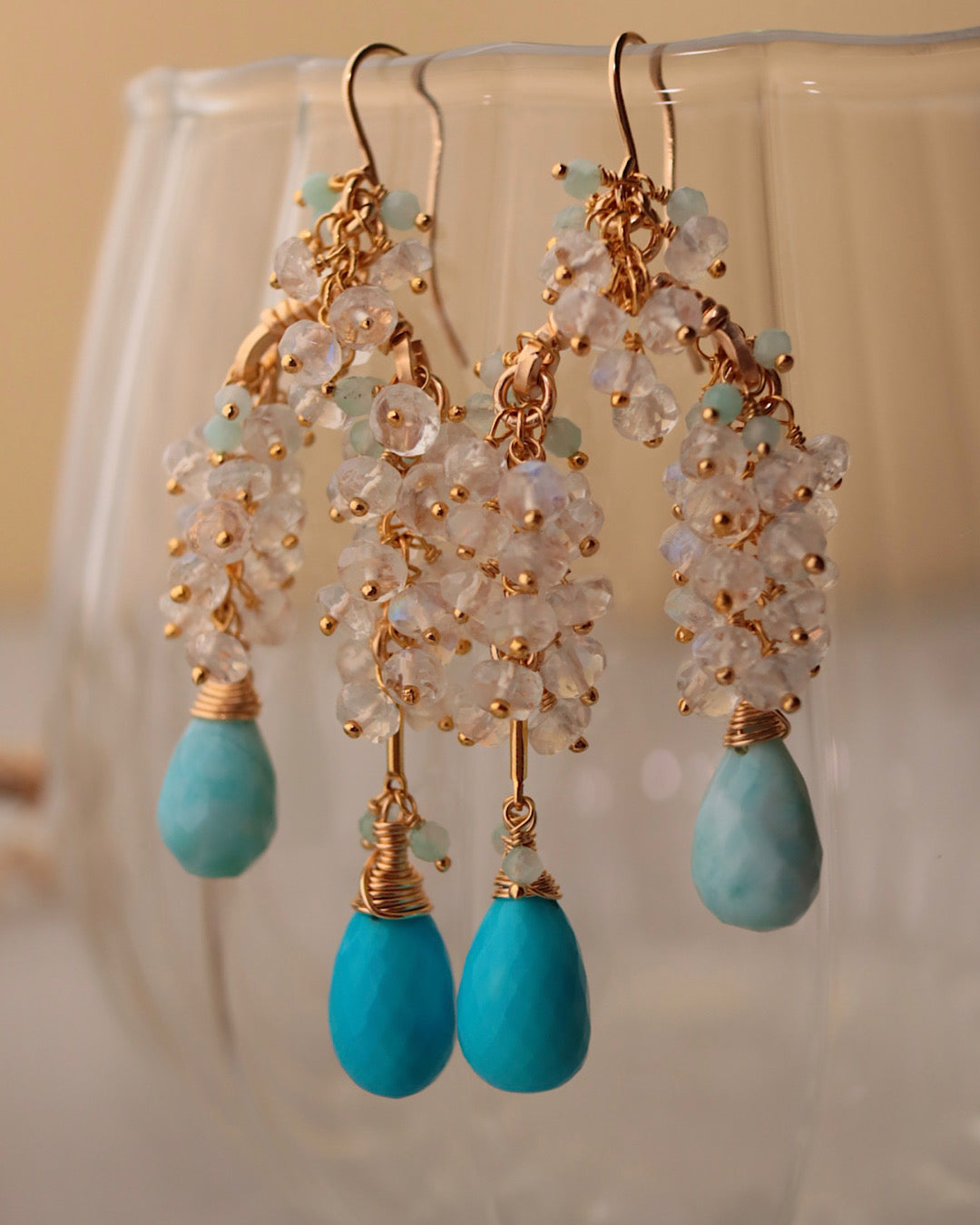 [One-of-a-kind] Turquoise and Larimar Long Drop Earrings