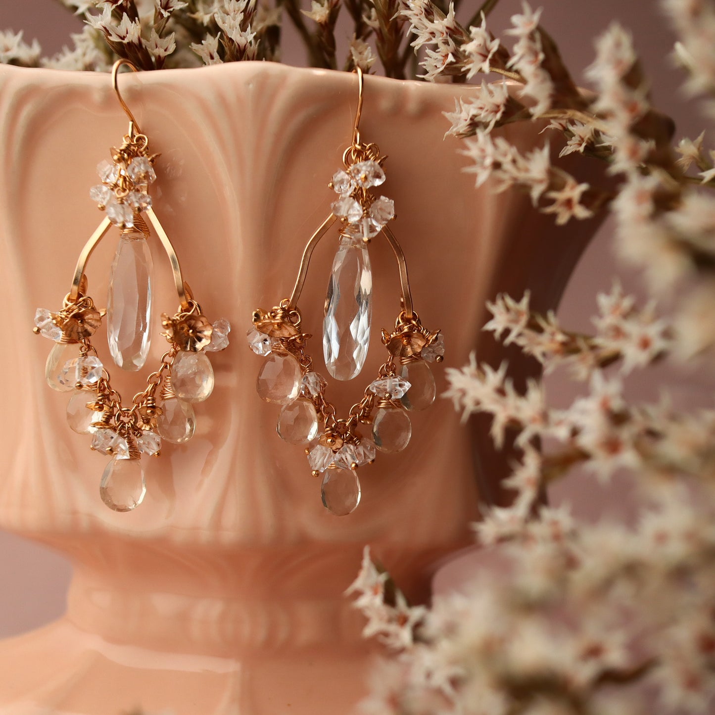 [White] Oregon sunstone chandelier earrings