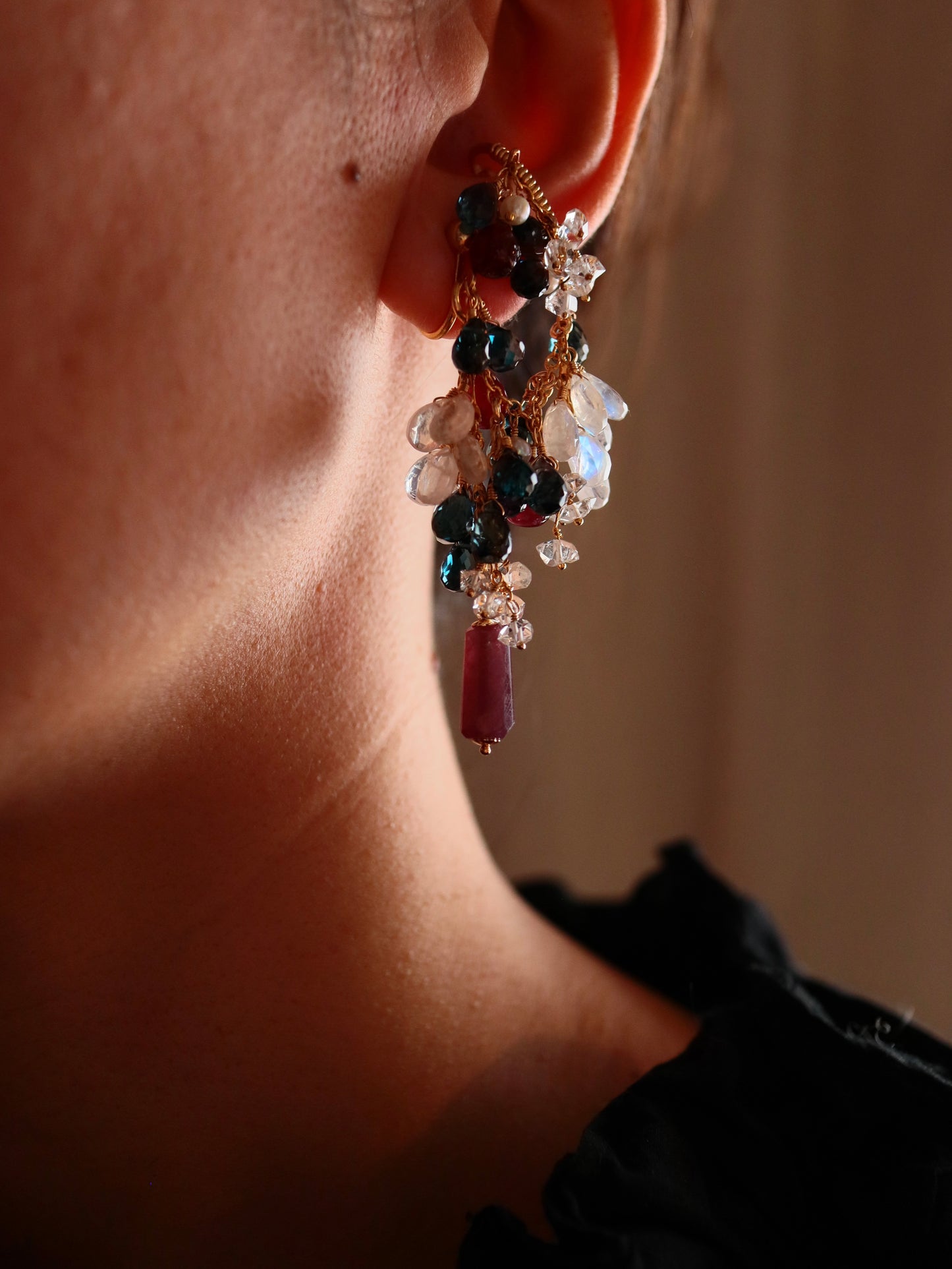 [Stories in Red] Ruby and London Blue Topaz 3-Way Ear Cuff