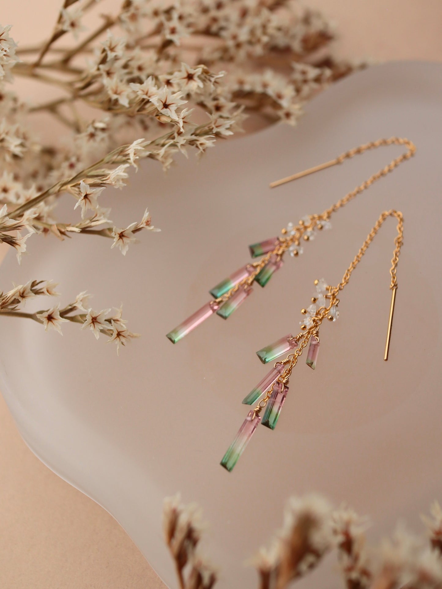 [5-piece type] Watermelon tourmaline American earrings
