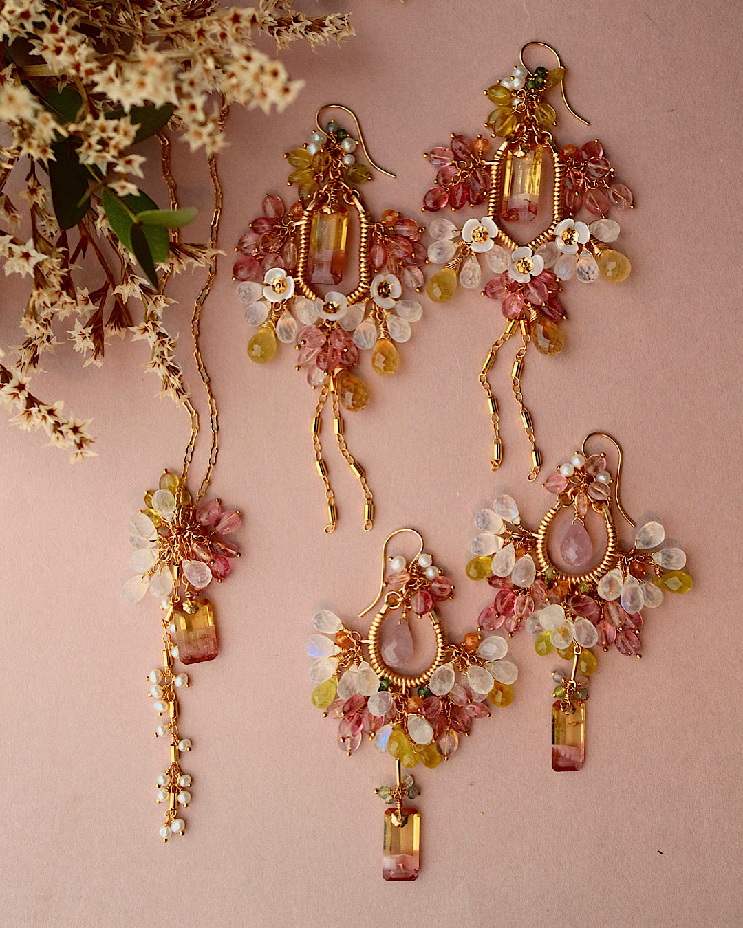 [One-of-a-kind] Pink x Yellow Bicolor Tourmaline Necklace