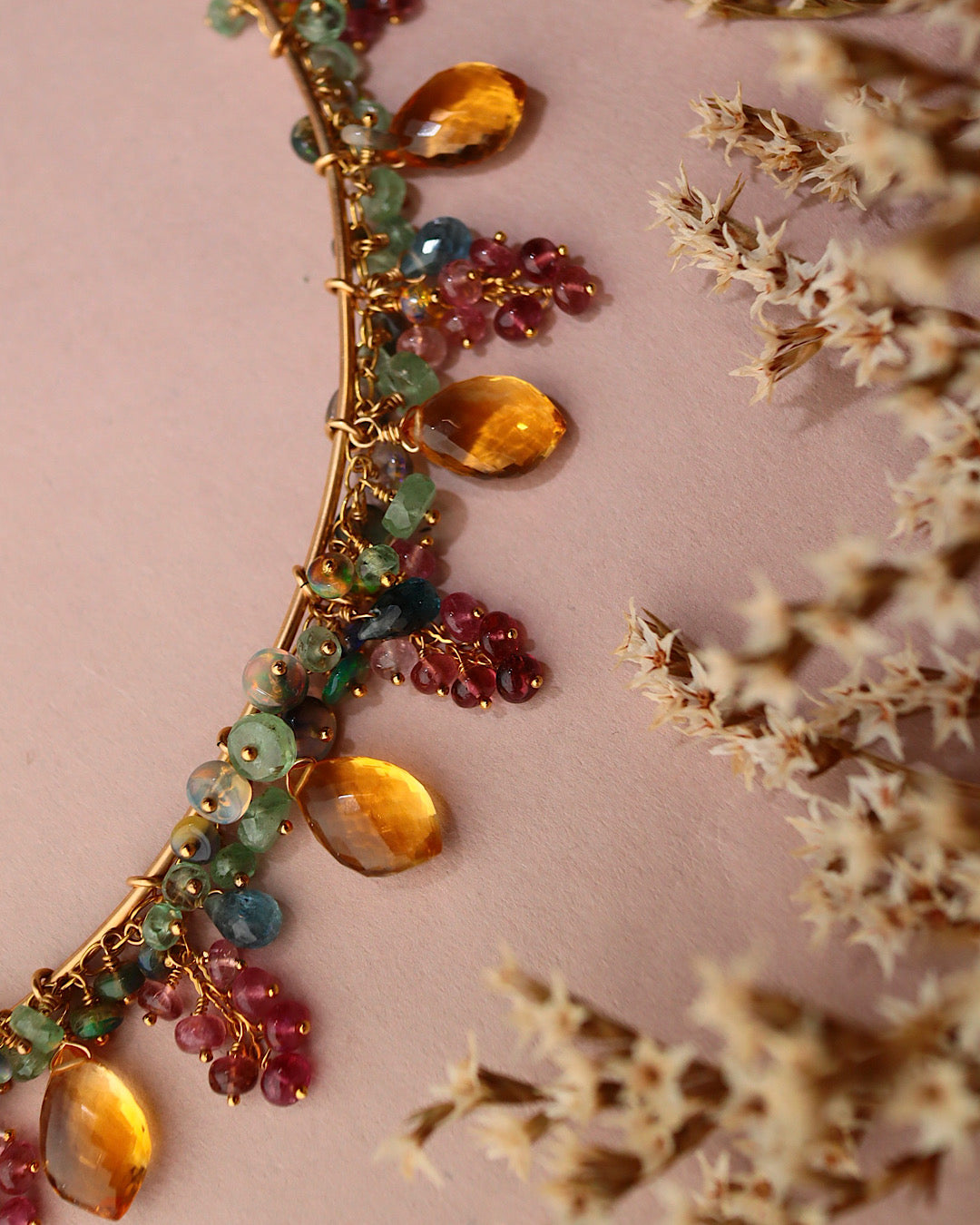 One-of-a-kind [Plants and flowers waiting for spring] Citrine and pink tourmaline necklace