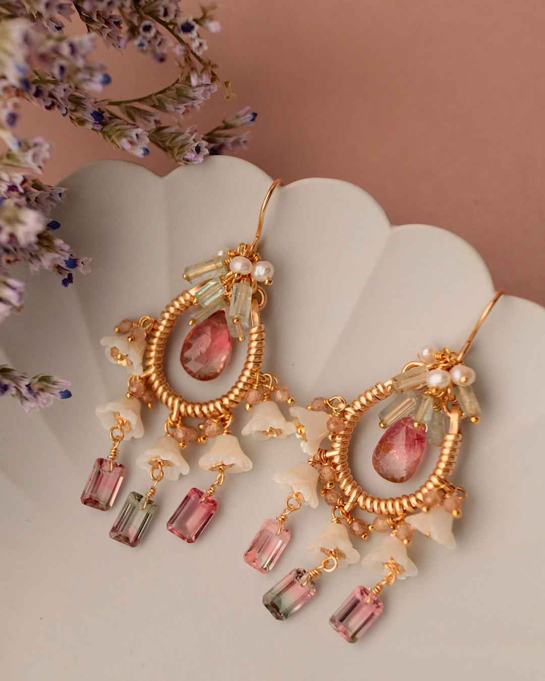 [One-of-a-kind] Bicolor Tourmaline Mini Chandelier Earrings