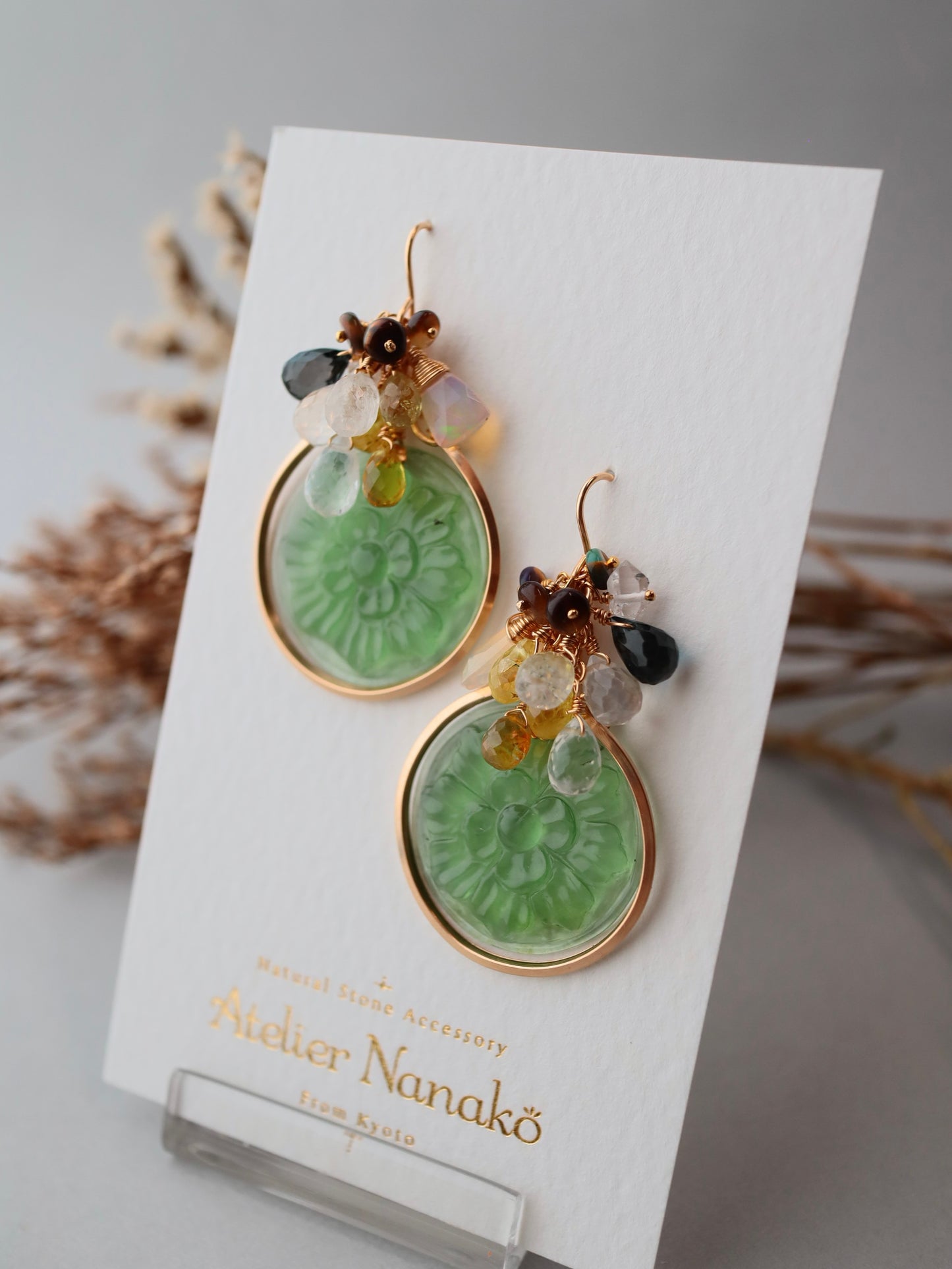 [One of a kind] Carved aventurine earrings/earrings②