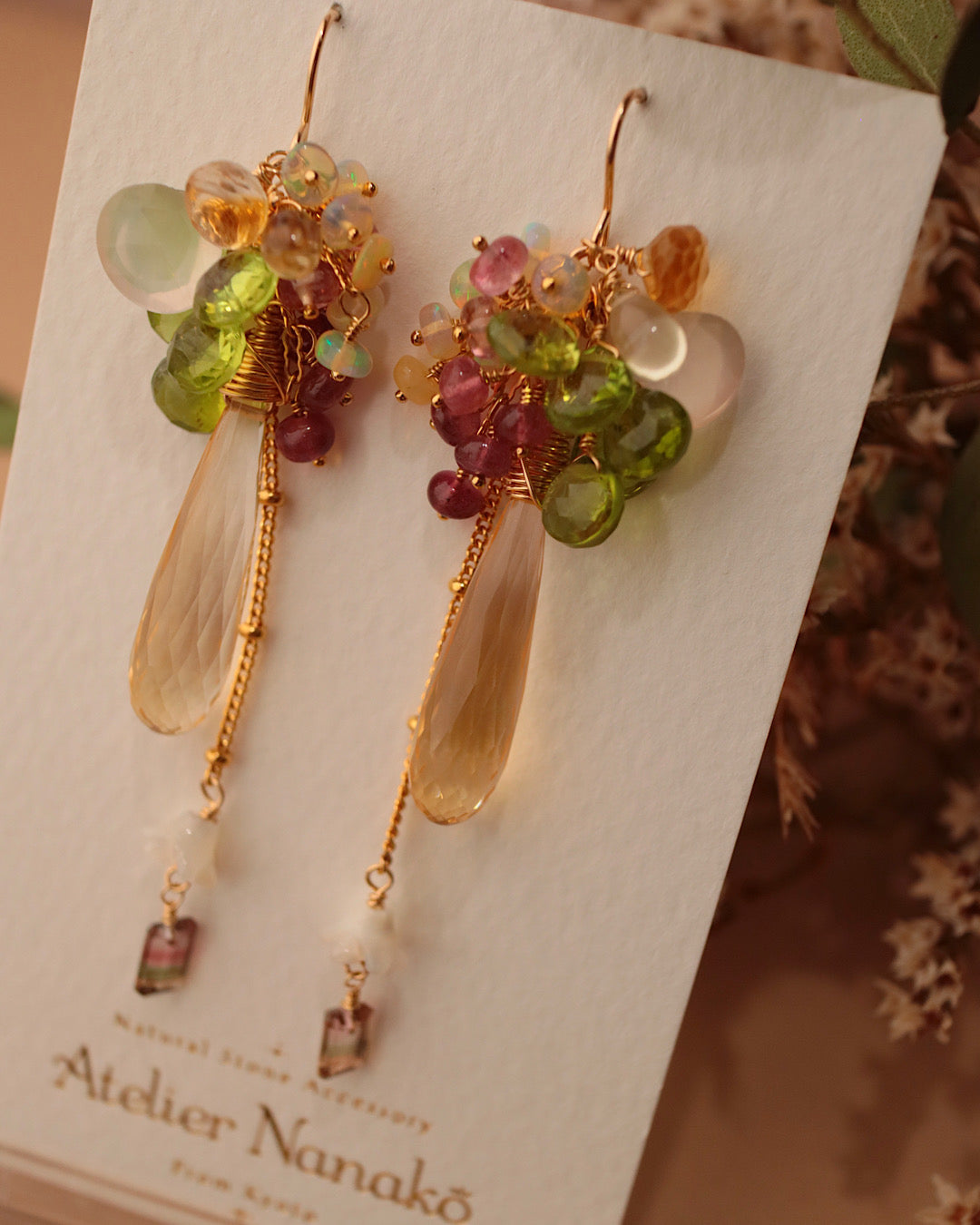 [One-of-a-kind] Bicolor Tourmaline and Citrine Earrings