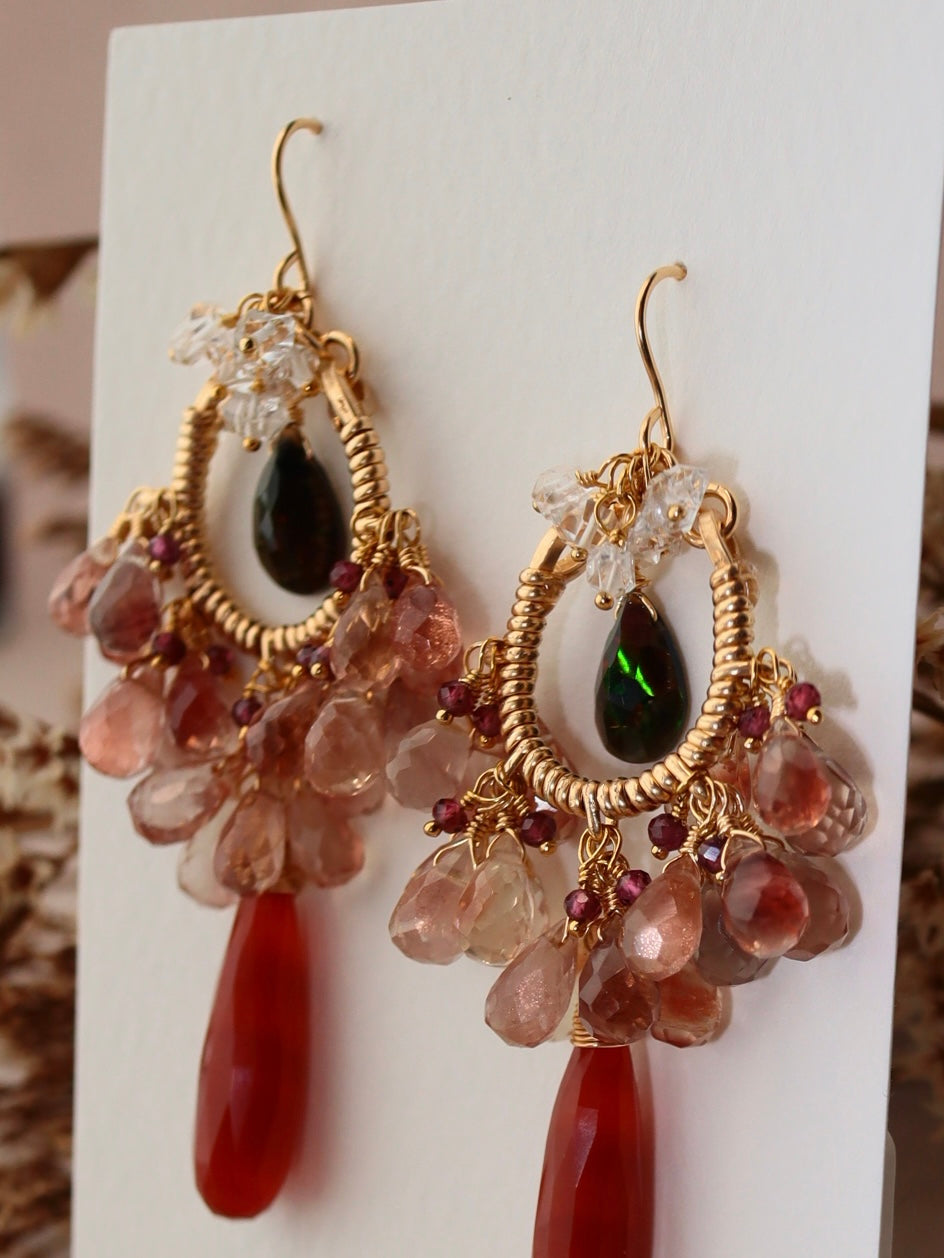①【Between Night and Morning】　Black Opal and Sardonyx Chandelier Earrings