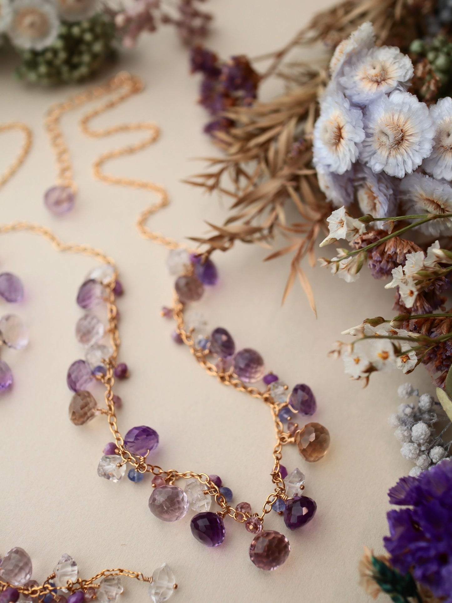 Onion cut ametrine and amethyst round necklace