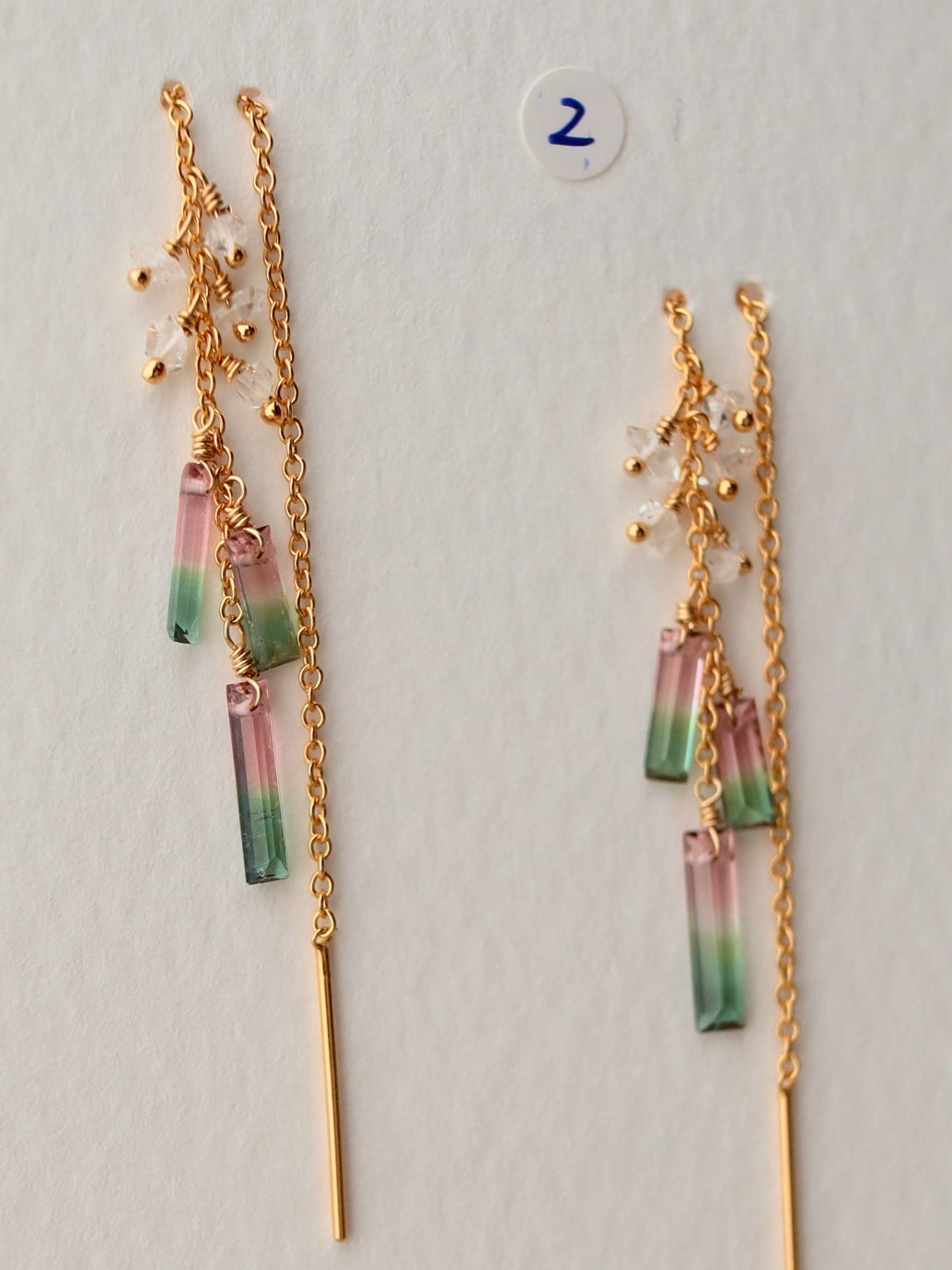 [3-piece type] (2) Watermelon tourmaline American earrings
